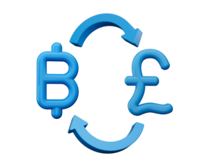3d Blue Baht And Pound Symbol Icons With Money Exchange Arrows On White Background, 3d illustration
