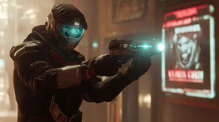 Generative AI, Bounty Hunter in a Dusty Space Saloon with a Glowing Plasma Pistol