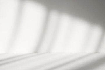 Abstract white studio background with shadows of window. Empty 3d room. Display product with blurred backdrop.