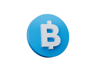 3d White Baht Symbol On Rounded Shiny Blue Icon Isolated On White Background, 3d illustration
