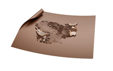 Map Of Cambodia Old Style Brown On Unrolled Map Paper Sheet On White Background, 3d illustration
