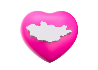 3d Pink Heart With 3d White Map Of Mongolia Isolated On White Background 3d Illustration
