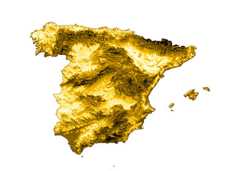 Spain Map Shaded relief Color Height map  3d illustration
