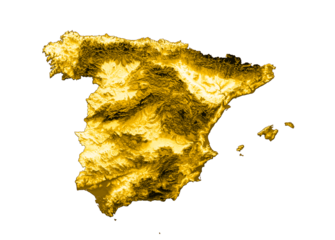 Spain Map Shaded relief Color Height map  3d illustration
