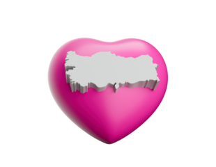 White turkey map on pink red Heart for support turkey 3d illustration
