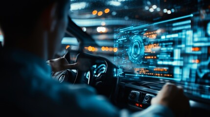Futuristic Car Interior with HUD Display.