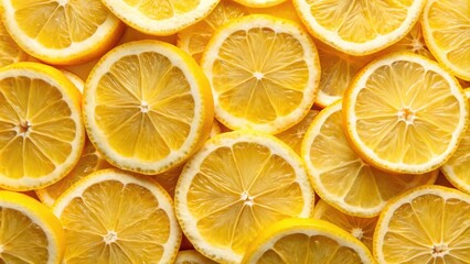 Close-up of vibrant fresh lemon slices pattern on a textured background surface