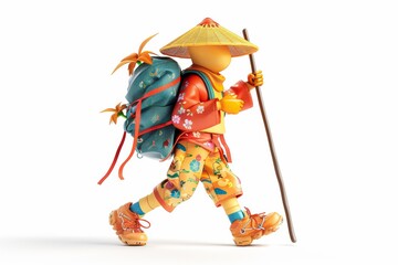 Vibrant traveler: animated explorer with backpack