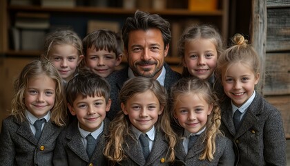 Obraz premium a person with a group of children