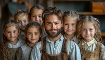 Fototapeta premium a person with a group of children