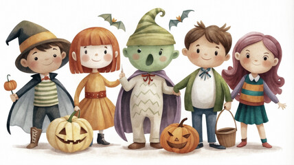 A group of excited kids taking part in the fun tradition of dressing up for All Hallows' Eve