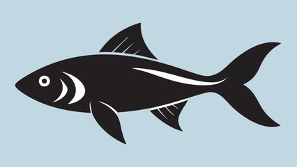 Fototapeta premium A minimalist illustration of a striped fish in profile on a light blue-gray background with a large eye. Described as simple and clean.