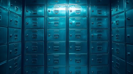 Rows of gym lockers in a clean and organized fitness center with stainless steel textures