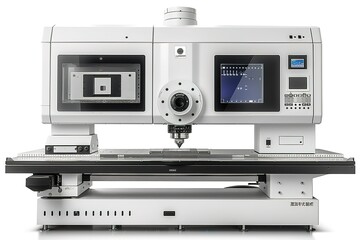 Obraz premium A white machine with a black screen and a black button