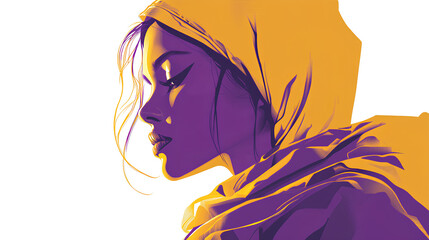 Stylized Female Profile with Hood in Warm Tones