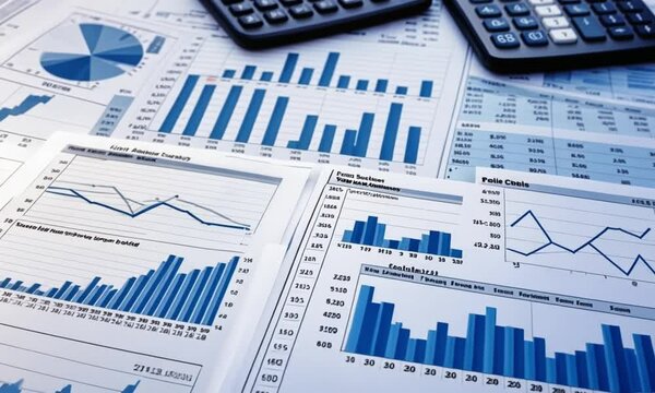 financial analysis data paper and calculator on a table