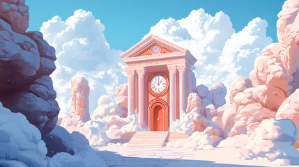 Whimsical Cloud Castle with Grand Clock