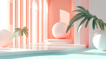 Modern Architectural Scene with Tropical Plants