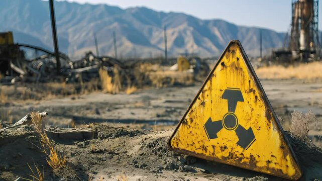 The Nuclear Aftermath: A desolate landscape, littered with twisted steel and radiation warning symbols.