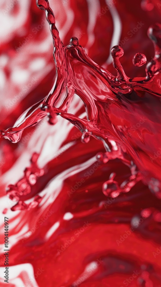 Wall mural dynamic red liquid splash creating captivating patterns, ideal for artistic and vibrant design proje