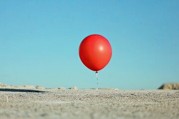 A vibrant red balloon floats against a clear blue sky, creating a cheerful and whimsical atmosphere on a sunny day.
