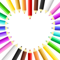 Vector heart frame with copy space. Color pencils on white background.