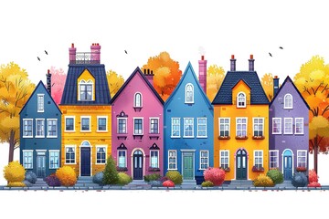 Fototapeta premium A row of colorful houses with trees in the background