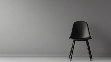 A black chair in a grey room.