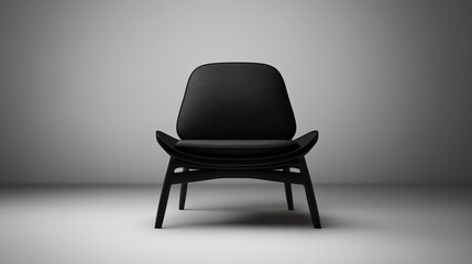 A black chair in a grey room.