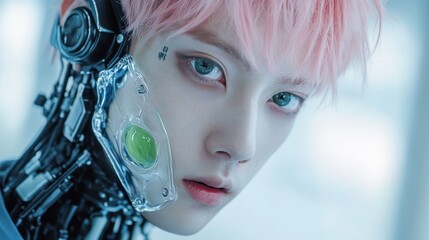 Robotic visage with sleek design and piercing gaze