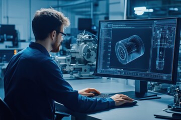 Engineer developing technical 3D models of components