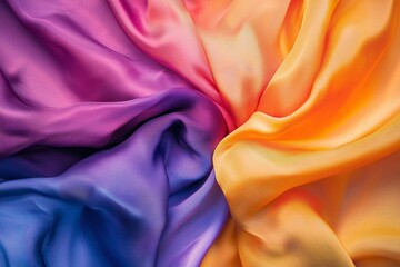 Obraz premium A luxurious silk fabric in vibrant colors, draped in folds with light hitting it at different angles, capturing the softness and sheen of the material. 