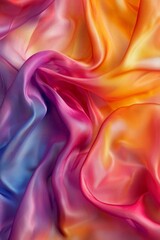 Obraz premium A luxurious silk fabric in vibrant colors, draped in folds with light hitting it at different angles, capturing the softness and sheen of the material. 