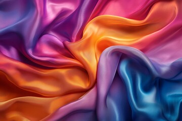Fototapeta premium A luxurious silk fabric in vibrant colors, draped in folds with light hitting it at different angles, capturing the softness and sheen of the material. 
