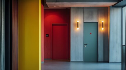 Minimalist Architectural Hallway with Glowing Lights and Geometric Patterns