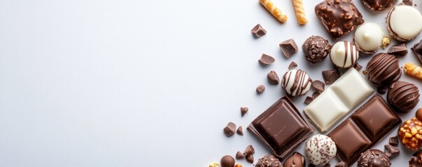 Assorted Chocolates and Biscuits on White Background
