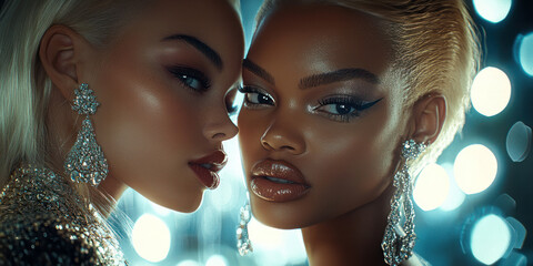 Obraz premium Dual tone beauty portrait with intricate jewelry focus