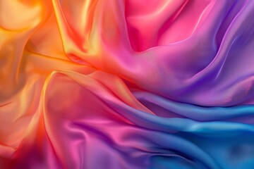 Obraz premium A luxurious silk fabric in vibrant colors, draped in folds with light hitting it at different angles, capturing the softness and sheen of the material. 