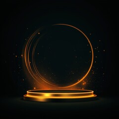 Fototapeta premium Golden Glow Podium with Abstract Circle Light Effect