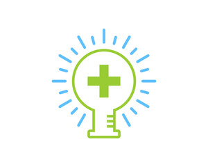 Obraz premium Medical cross and test tube forming a light bulb shape logo