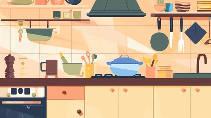 Modern kitchen with wooden shelves, plants, jars, and utensils. Bright
, organized, and cozy with natural light and stylish decor.
