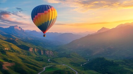 Fototapeta premium Hot air balloon over scenic valley at