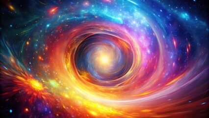 Exploration of a Vibrant Cosmic Tunnel with Swirling Colors and Bright Center