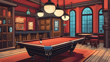 cozy atmosphere, billiards table, generative ai