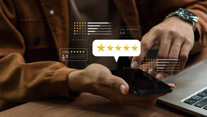 Customer review satisfaction feedback survey concept, User give rating to service experience on...