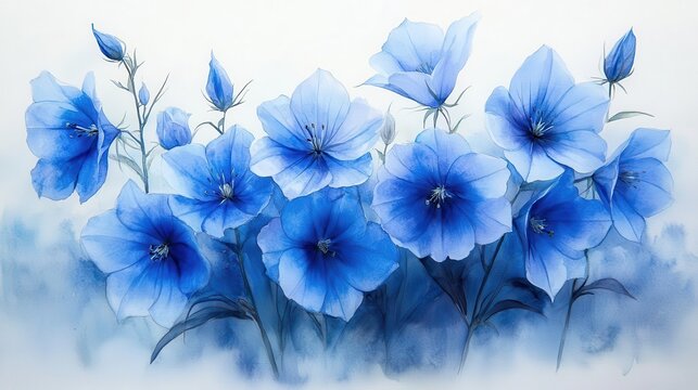 delicate watercolor paintings of harebell flowers showcasing their charming blue hues and soft textures evoking a sense of calm and appreciation for natural beauty