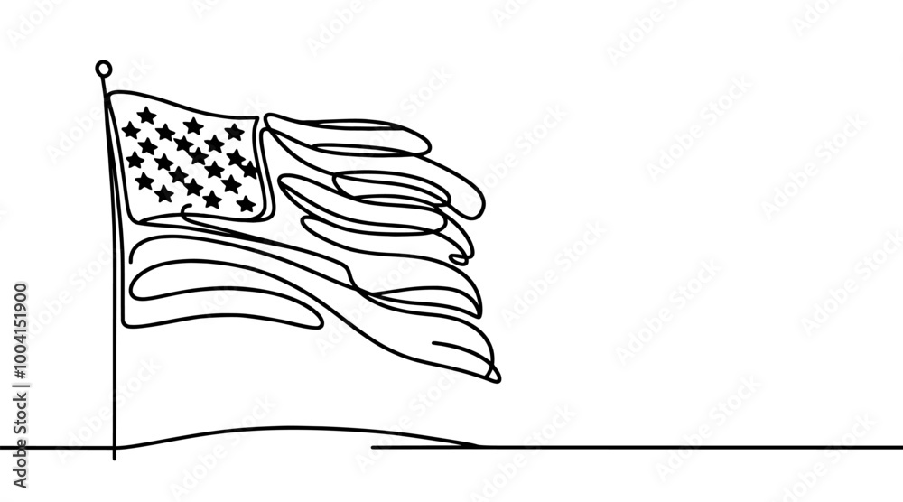 Wall mural continuous line drawing of flag. single line drawing of a silhouette of a flag. line art of flag. ve