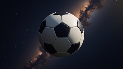 Naklejka premium Floating soccer ball against starry backdrop Space