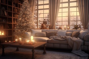 Fototapeta premium Aesthetic Christmas living room christmas architecture furniture.