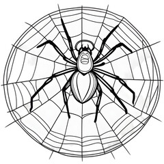 Obraz premium A line drawing of spider at the center of a web transparent background